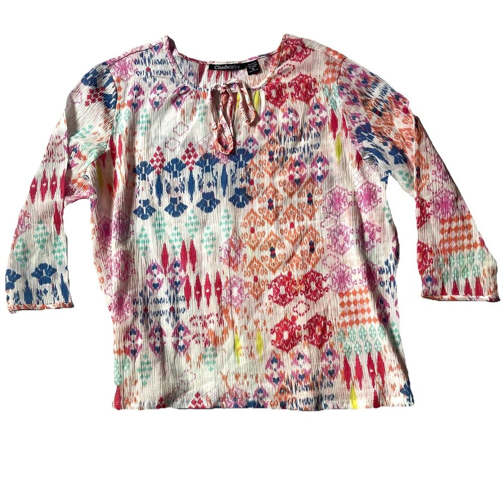 Chadwicks Cotton Top Women XL Office Resort Boho Colorful Statement  Blouse EEUC